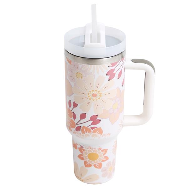 MAMA FLORAL 400Z TUMBLER W/HANDLE DOUBLE WALL STAINLESS STEEL