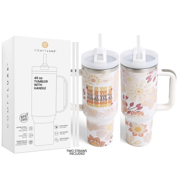 MAMA FLORAL 400Z TUMBLER W/HANDLE DOUBLE WALL STAINLESS STEEL