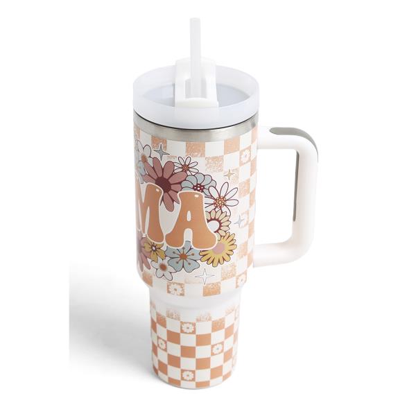 MAMA FLORAL 400Z TUMBLER W/HANDLE DOUBLE WALL STAINLESS STEEL