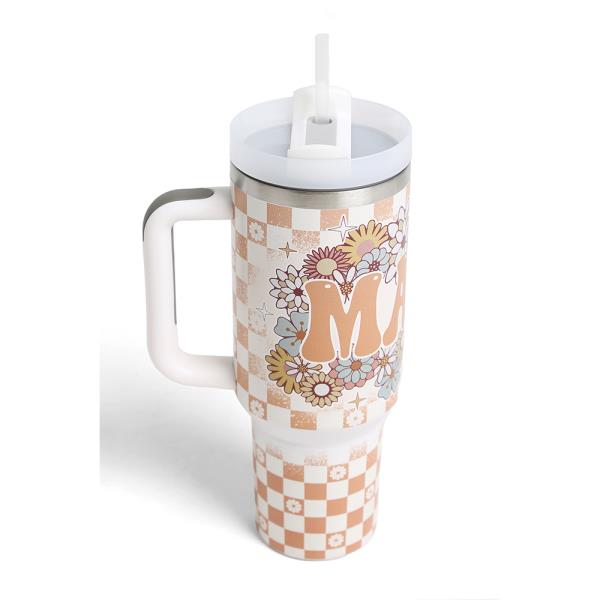 MAMA FLORAL 400Z TUMBLER W/HANDLE DOUBLE WALL STAINLESS STEEL