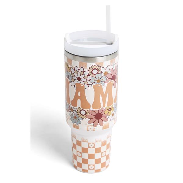 MAMA FLORAL 400Z TUMBLER W/HANDLE DOUBLE WALL STAINLESS STEEL