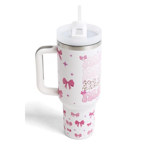 MAMA RIBBONS 400Z TUMBLER W/HANDLE DOUBLE WALL STAINLESS STEEL