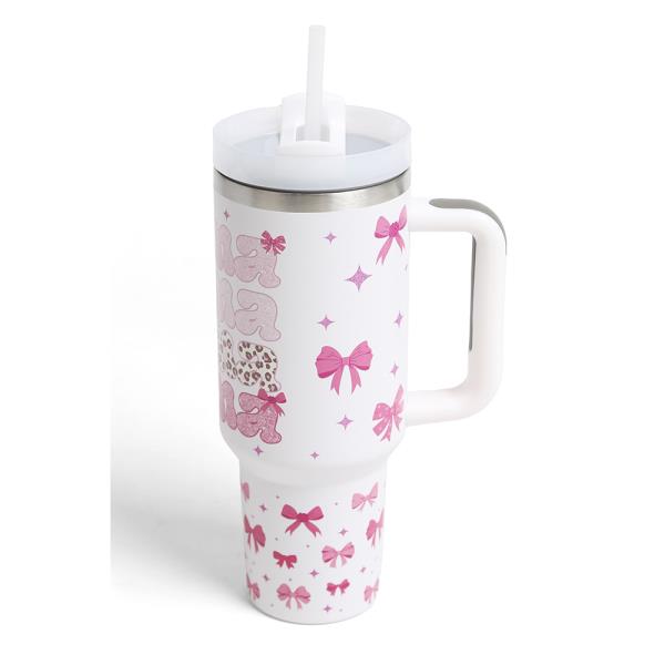 MAMA RIBBONS 400Z TUMBLER W/HANDLE DOUBLE WALL STAINLESS STEEL