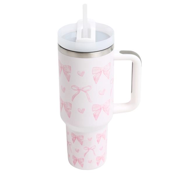 RIBBONS 40 oz TUMBLER W/HANDLE DOUBLE WALL STAINLESS STEEL