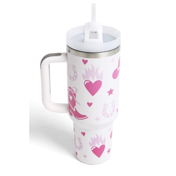 COWGIRL HEART 40 oz TUMBLER W/HANDLE DOUBLE WALL STAINLESS STEEL