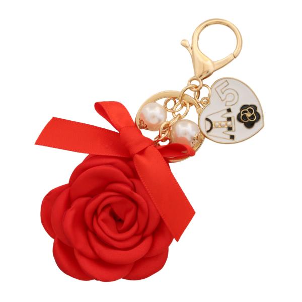 ROSE PEARL BEAD HEART CHARM KEYCHAIN