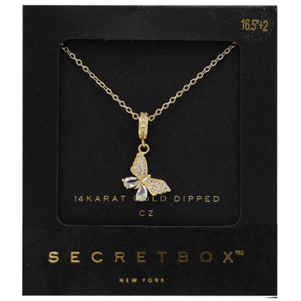 SECRET BOX 14K GOLD DIPPED BUTTERFLY CZ NECKLACE