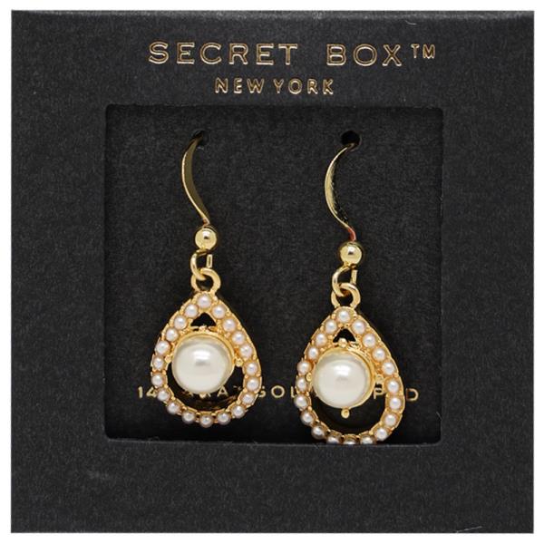 SECRET BOX 14K GOLD DIPPED PEARL CHANDELIER DANGLE EARRING