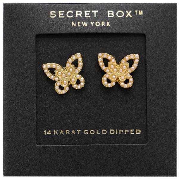 SECRET BOX 14K GOLD DIPPED PEARL PAVED BUTTERFLY EARRING