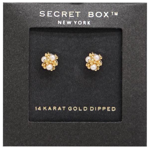 SECRET BOX 14K GOLD DIPPED PEARL PAVED STUD EARRING