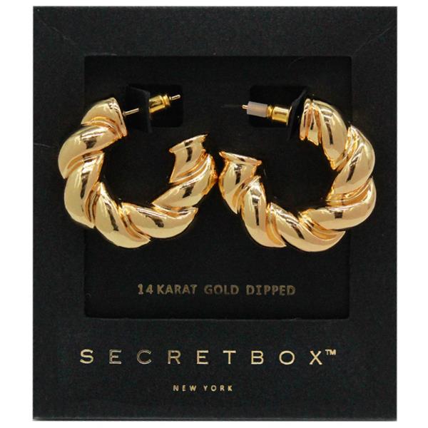 SECRET BOX 14K GOLD DIPPED TWISTED OPEN HOOP EARRING