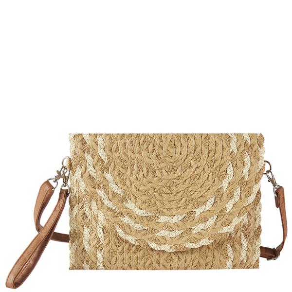 MIXED COLOR DETAIL STRAW CLUTCH & CROSSBODY BAG