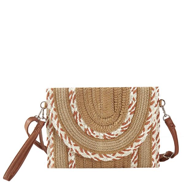 MULTI PATTERN STRAW CLUTCH & CROSSBODY BAG