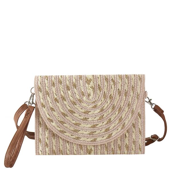 GOLD THREADS MIXED COLOR STRAW CLUTCH & CROSSBODY BAG