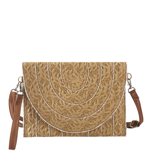 STITCH DETAILED STRAW CLUTCH & CROSSBODY BAG