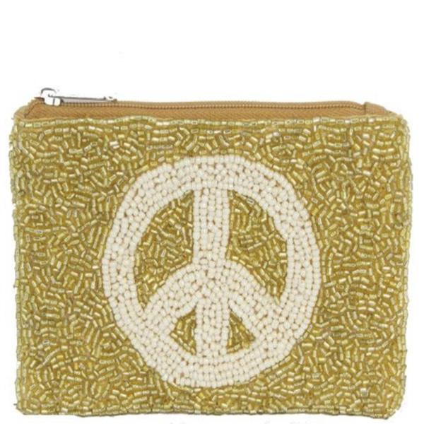 SEED BEAD PEACE SYMBOL COIN PURSE BAG