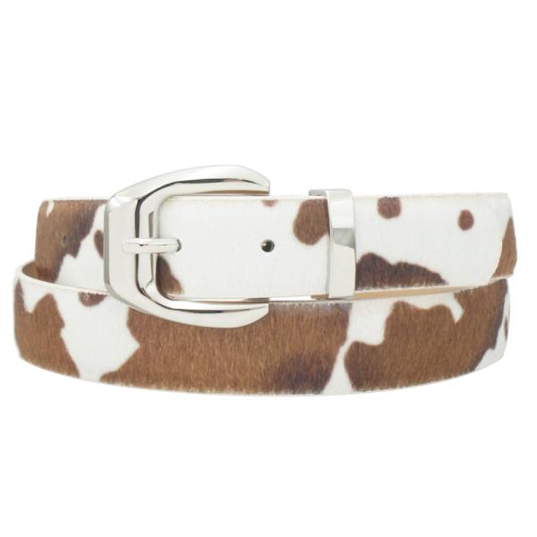 SQUARED BUBBLE U BUCKLE COW PRINT BELT WITH LOOP