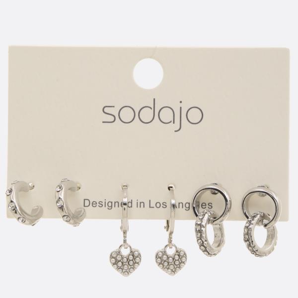 SODAJO HEART DANGLE ASSORTED EARRING SET