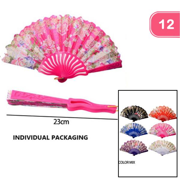 FLOWER PRINT HAND FAN (12 UNITS)