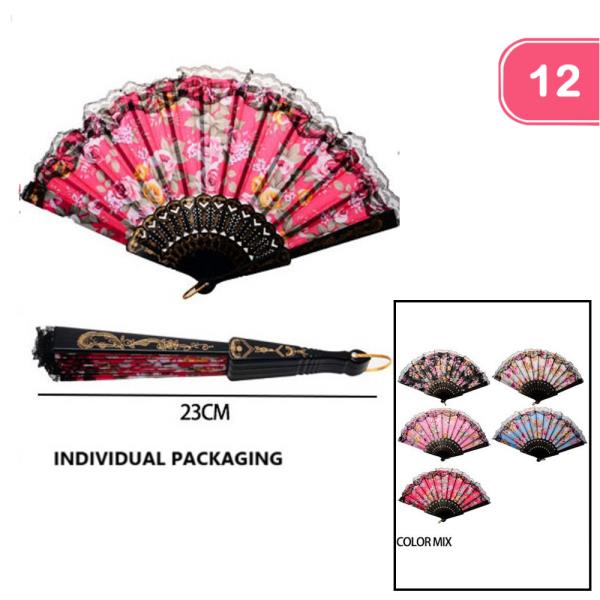 FLOWER PRINT HAND FAN (12 UNITS)