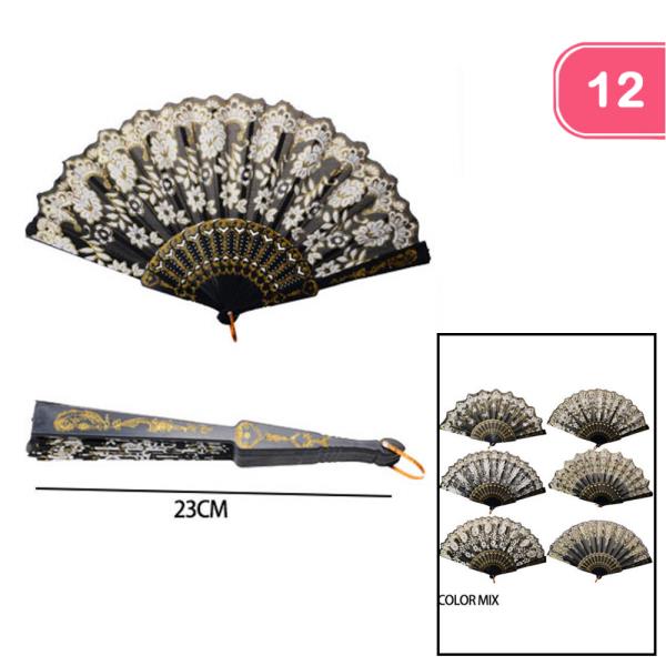 FLOWER PRINT HAND FAN (12 UNITS)