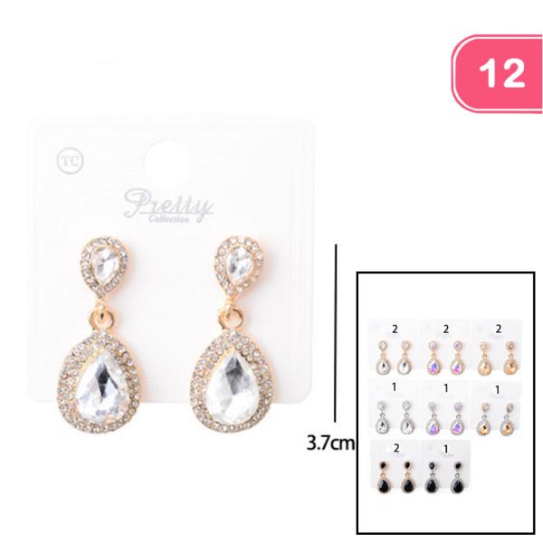 TEARDROP RHINESTONE DANGLE EARRING (12 UNITS)