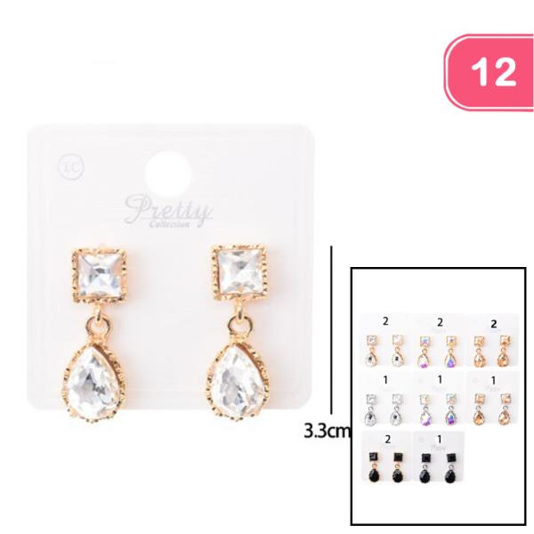 TEARDROP RHINESTONE DANGLE EARRING (12 UNITS)