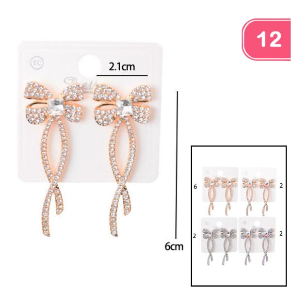 RIBBON RHINESTONE DANGLE EARRING (12 UNITS)