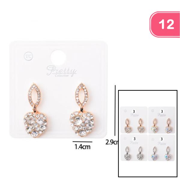 HEART RHINESTONE DANGLE EARRING (12 UNITS)