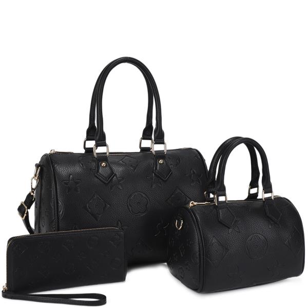 3IN1 MONOGRAM DESIGN SATCHEL W MATCHING BAG W WALLET SET