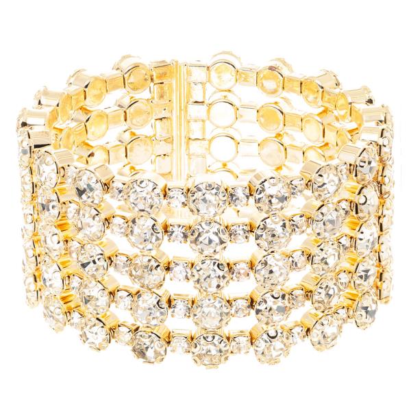 RHINESTONE 5 ROW CUFF BRACELET