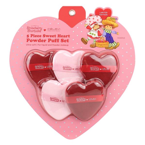 CELAVI STRAWBERRY SHORTCAKE 5PC SWEET HEART POWDER PUFF SET