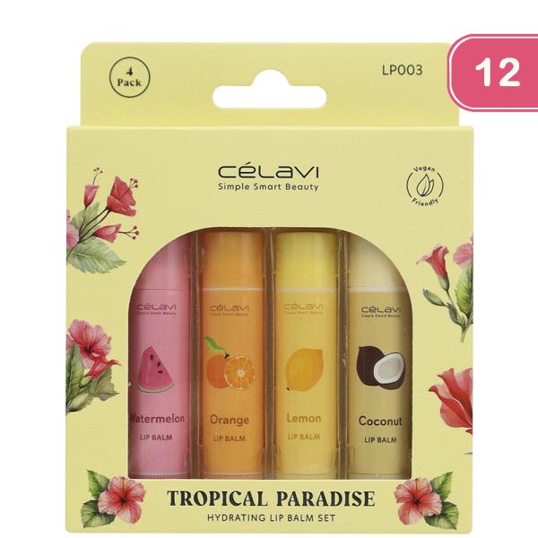 CELAVI 4PC TROPICAL PARADISE HYDRATING LIP BALM SET (12 UNITS)