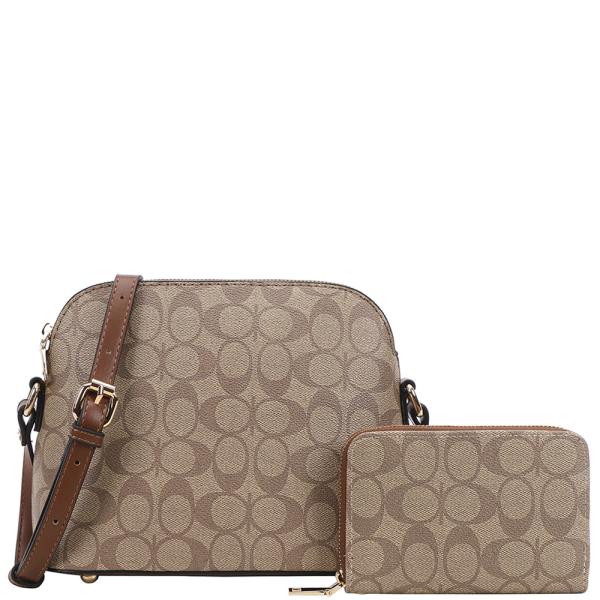 2IN1 OVAL PRINT CROSSBODY BAG W WALLET SET