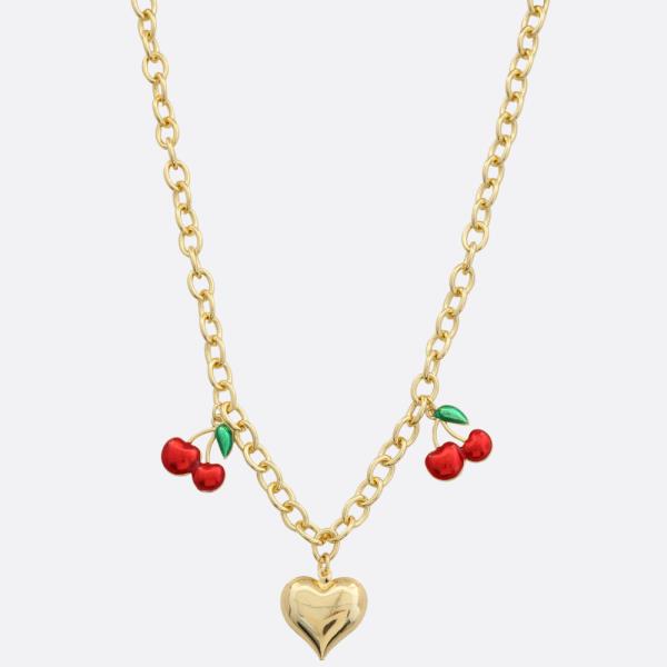 18K GOLD DIPPED CHERRY HEART STATION NECKLACE