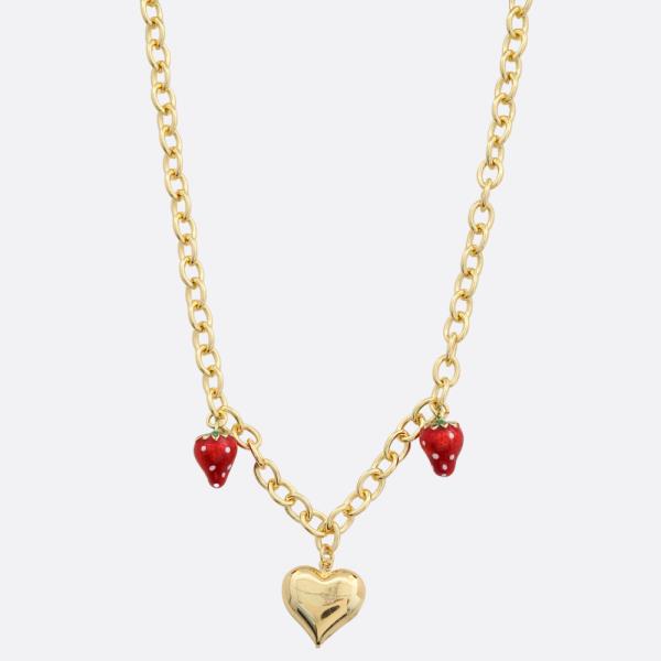 18K GOLD DIPPED STRAWBERRY HEART STATION NECKLACE