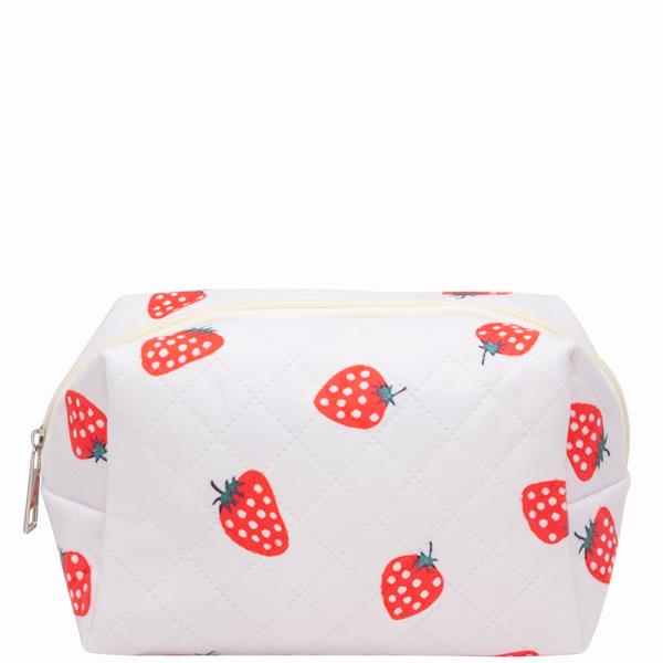 STRAWBERRY QUILTED ZIPPER POUCH BAG