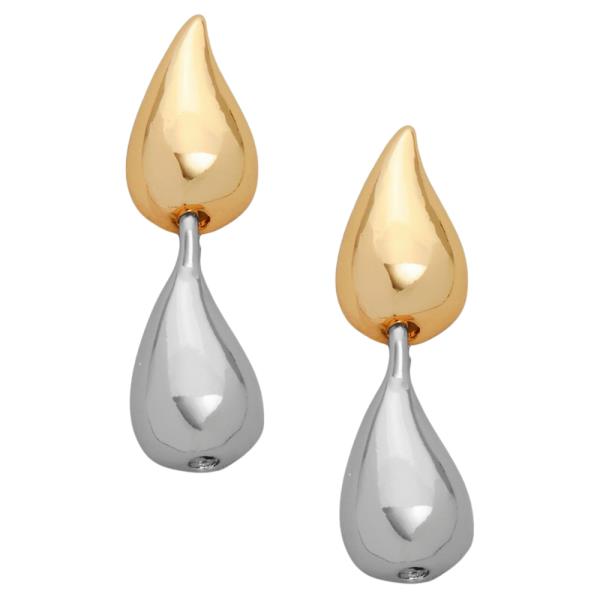 TWO TONE DOUBLE TEARDROP EARRING