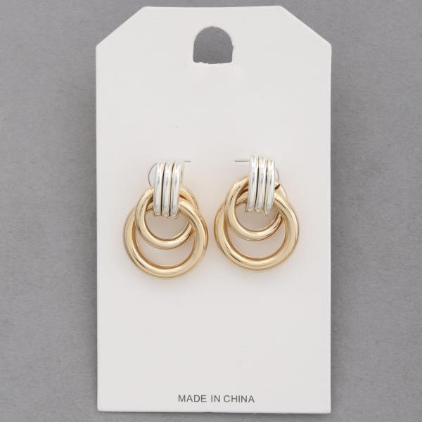 TWO TONE DOUBLE RING EARRING