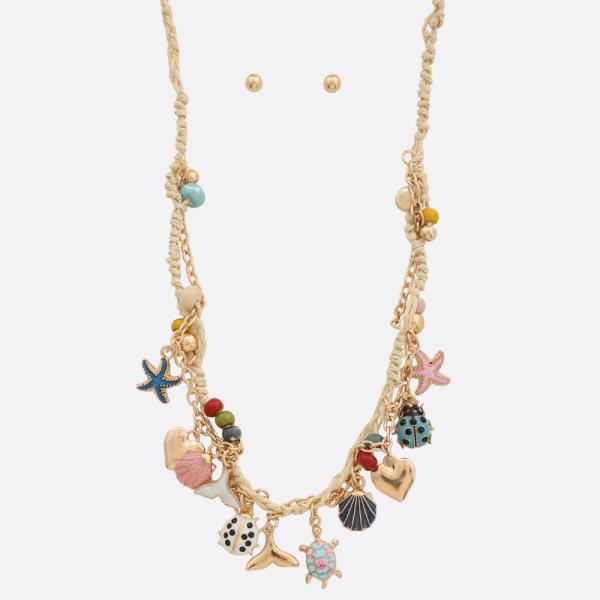 MULTI CHARM BRAIDED LINK NECKLACE