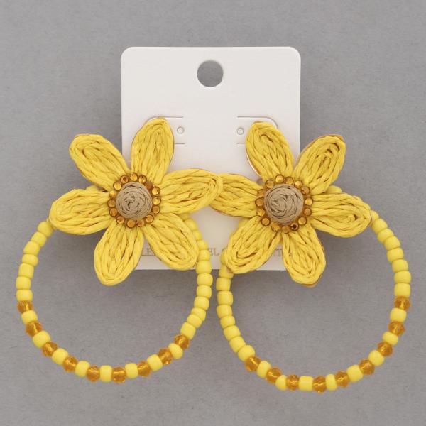 RAFFIA FLOWER BEADED EARRING