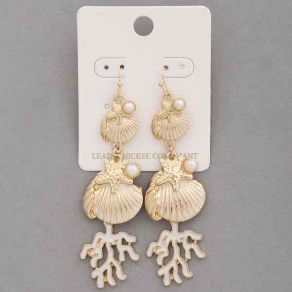 SEASHELL CORAL LINK DANGLE EARRING