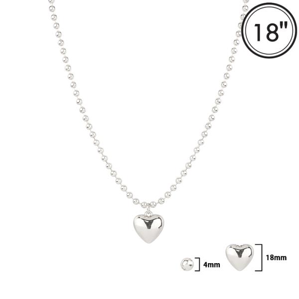 BALL METAL CHAIN HEART PENDANT NECKLACE