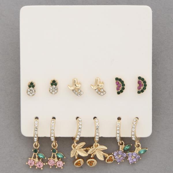 DAINTY ASSORTED FRUIT RHINESTONE EARRING SET