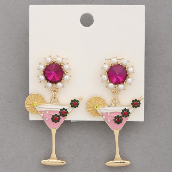 MARTINI GLASS METAL DANGLE EARRING