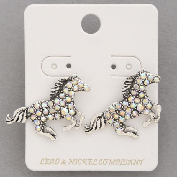 WESTERN STYLE HORSE RHINESTONE METAL EARRING