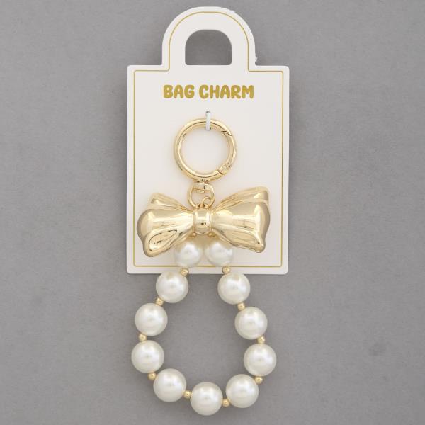 METAL BOW PEARL BEAD BAG CHARM