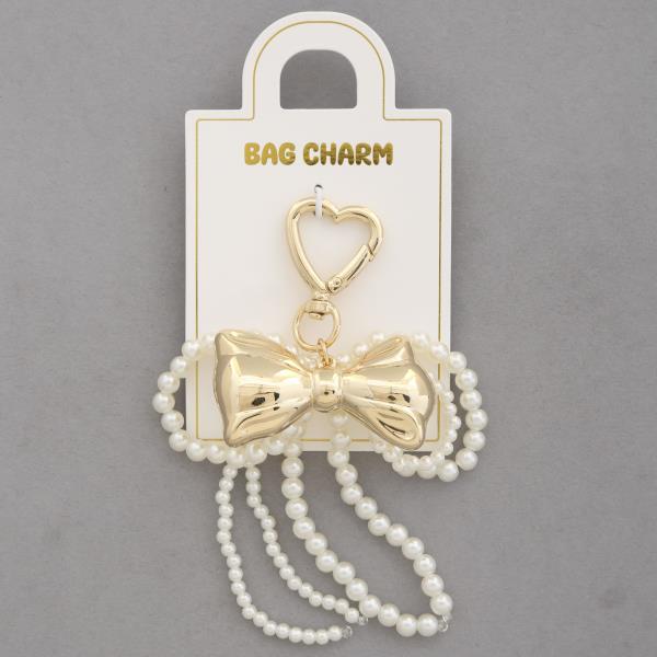 PEARL BEAD BOW BAG CHARM