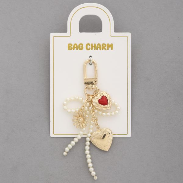 PEARL BOW HEART LOCKET MULTI BAG CHARM