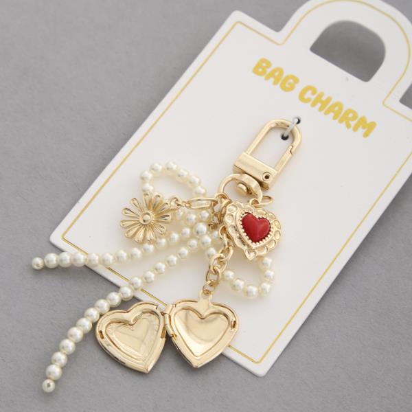 PEARL BOW HEART LOCKET MULTI BAG CHARM